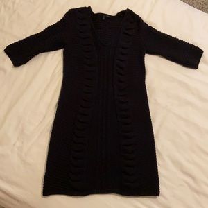 Black ribbed sweater dress with 3/4 sleeves